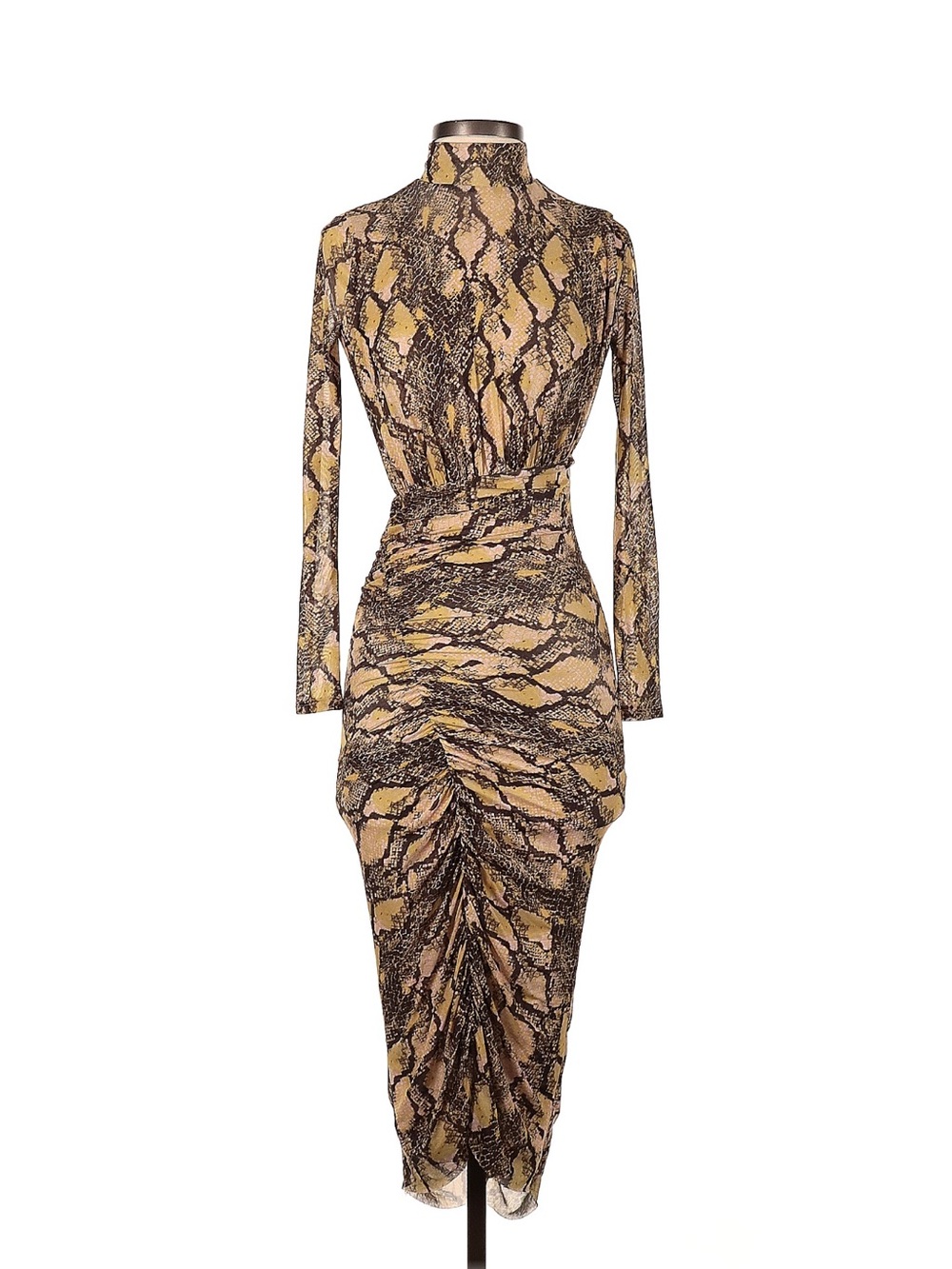 House of Harlow 1960 Yellow and Brown Snake-Print Midi Dress